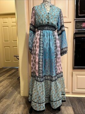 RAGA Blue and Light Pink Bohemian Patchwork Maxi Dress